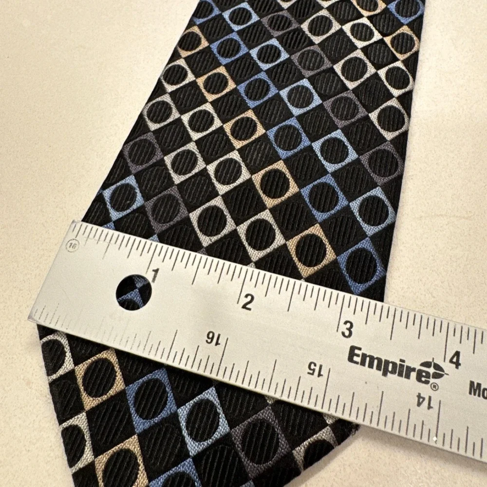 Michael Kors Tie Black Blue Geometric Necktie 100%‎ Silk Rockabilly Grunge Goth